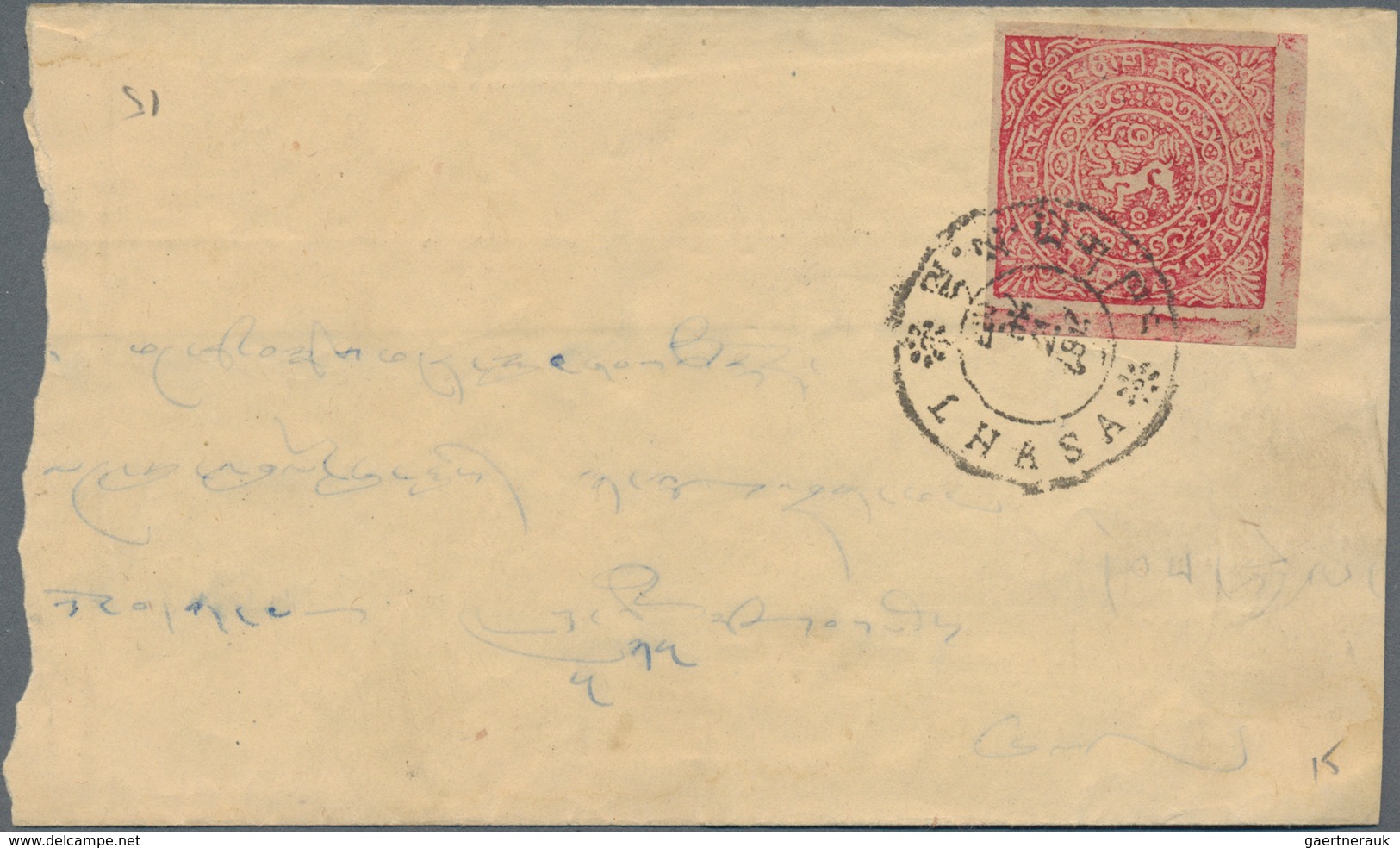 Tibet: 1920/52, "service Stamps" Tied "Gyantse" On Incoming Cover 1953 From UK To Gyantse; Two Stamp - Sonstige - Asien