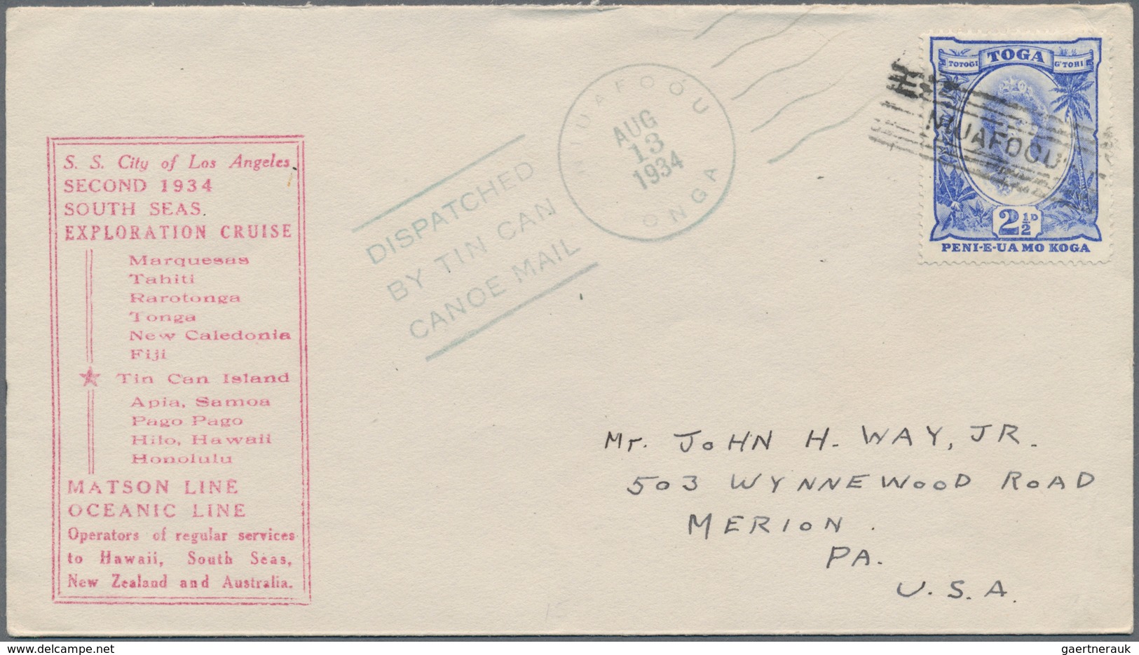 Tonga: 1916/66, 2d Tied "NUKUALOFA JA 13 16" To Censored Cover To The International Peace Office At - Tonga (...-1970)