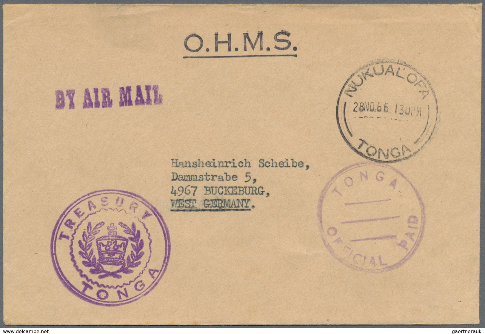 Tonga: 1916/66, 2d Tied "NUKUALOFA JA 13 16" To Censored Cover To The International Peace Office At - Tonga (...-1970)