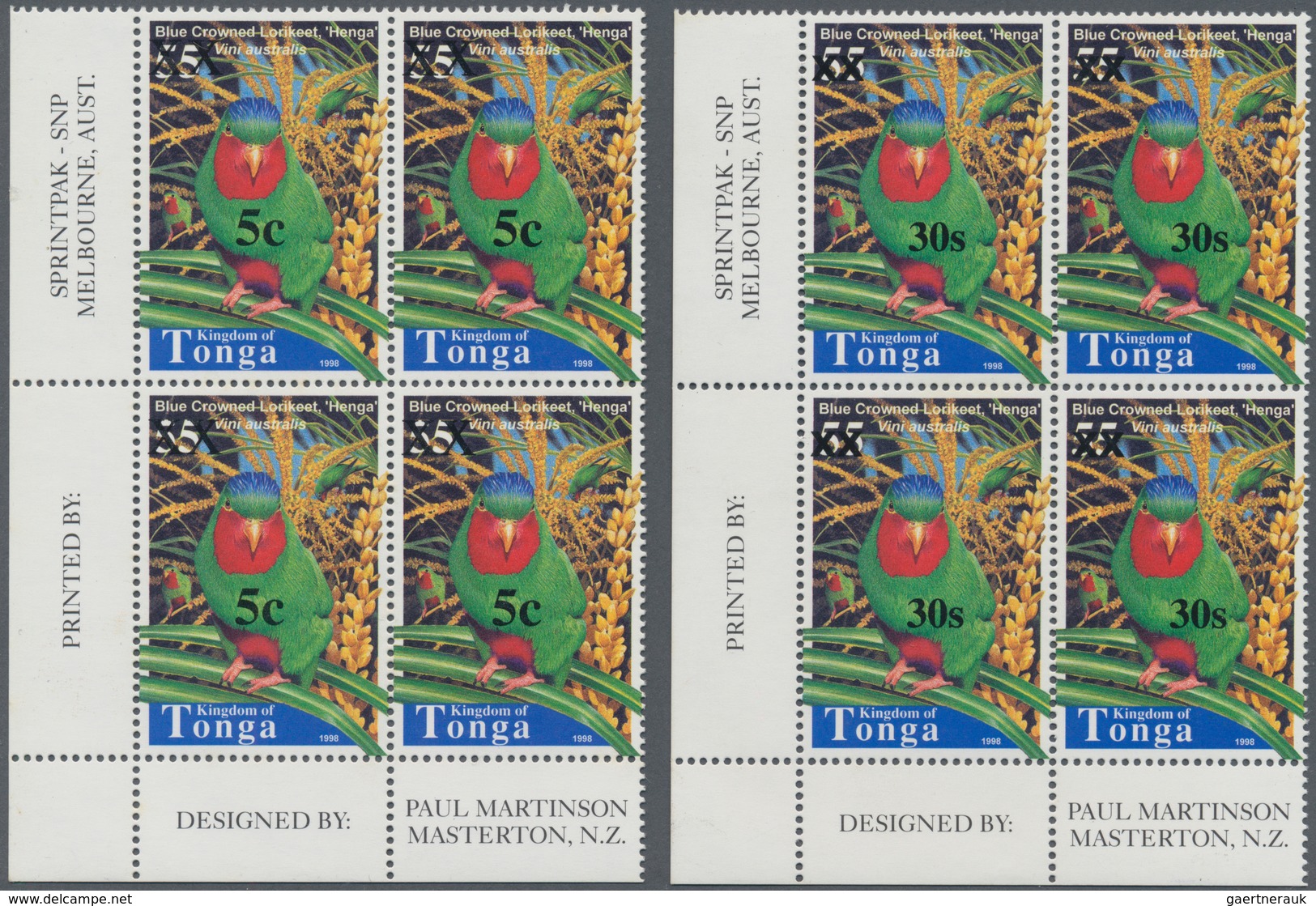 Tonga: 2002/2009, Overprints, Nice Lot Of Gutter Pairs And Blocks Of Four, Mostly With Topic BIRDS. - Tonga (...-1970)