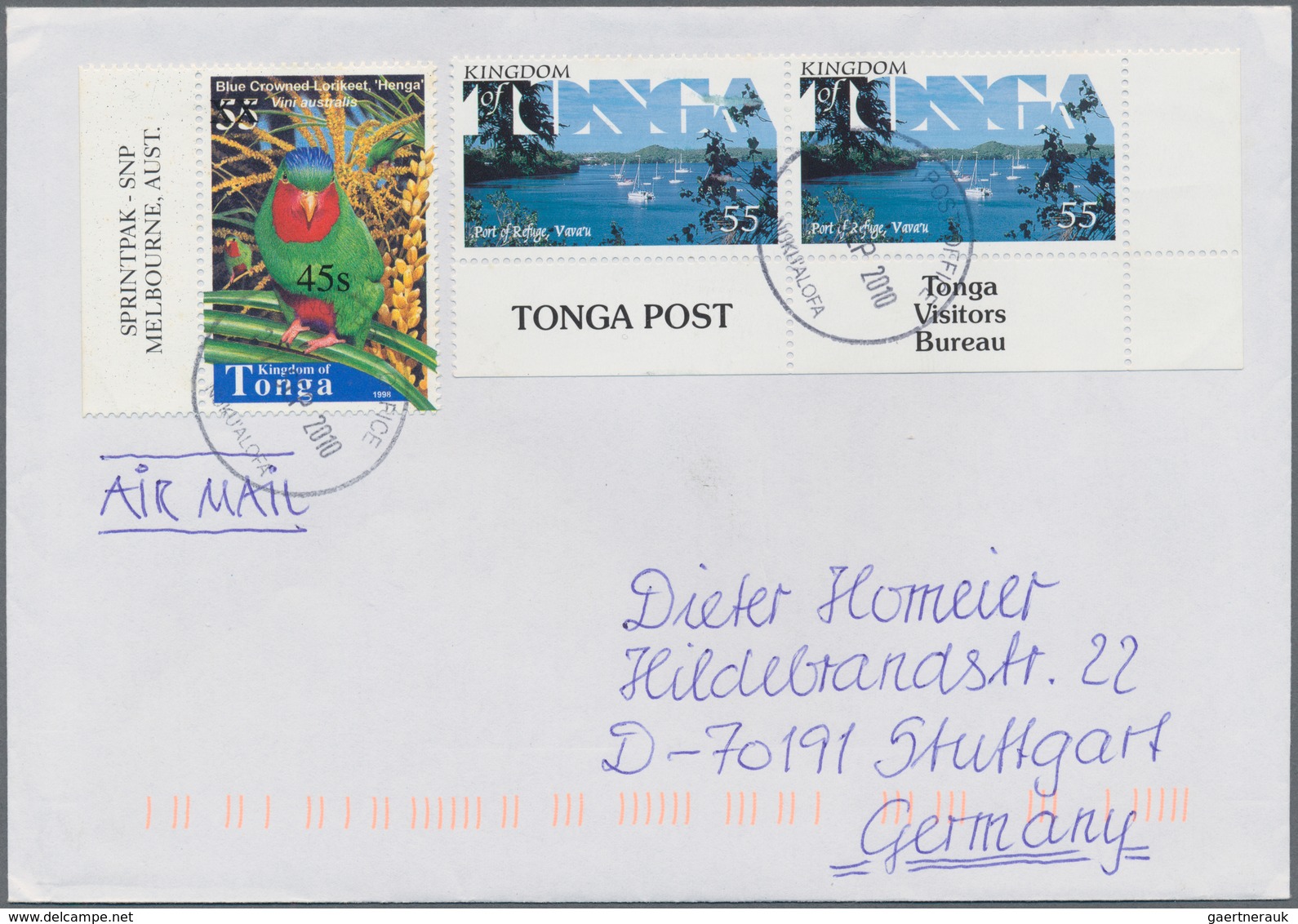 Tonga: 2010, Seven Covers With The Scarce Overprinted Stamps, All Sent To Germany. With Attractive T - Tonga (...-1970)