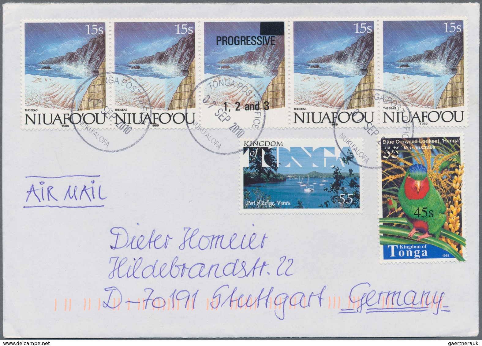 Tonga: 2010, Seven Covers With The Scarce Overprinted Stamps, All Sent To Germany. With Attractive T - Tonga (...-1970)