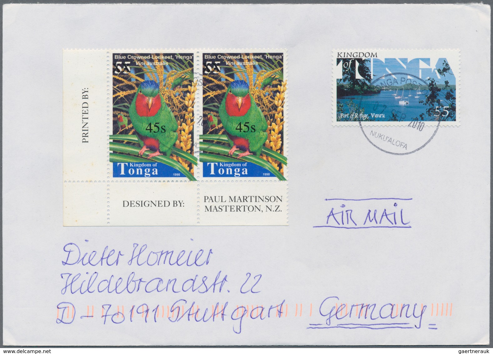 Tonga: 2010, Seven Covers With The Scarce Overprinted Stamps, All Sent To Germany. With Attractive T - Tonga (...-1970)