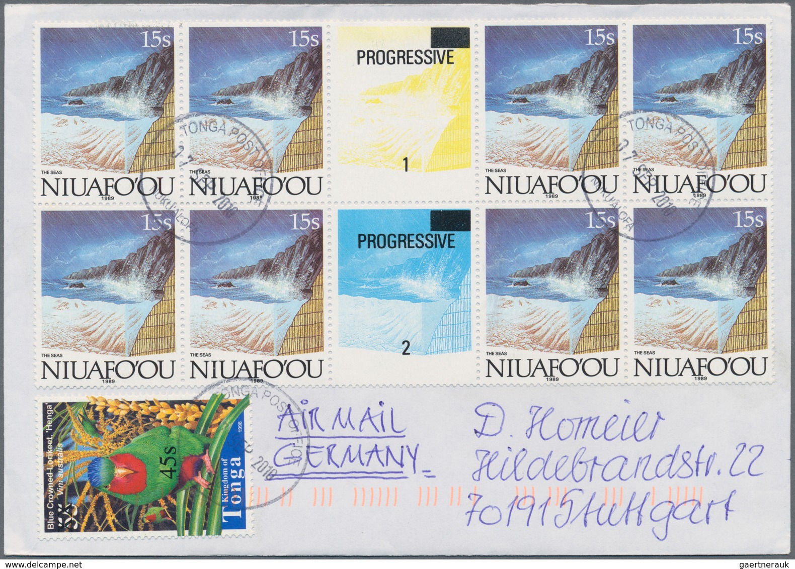 Tonga: 2010, seven covers with the scarce overprinted stamps, all sent to Germany. With attractive t