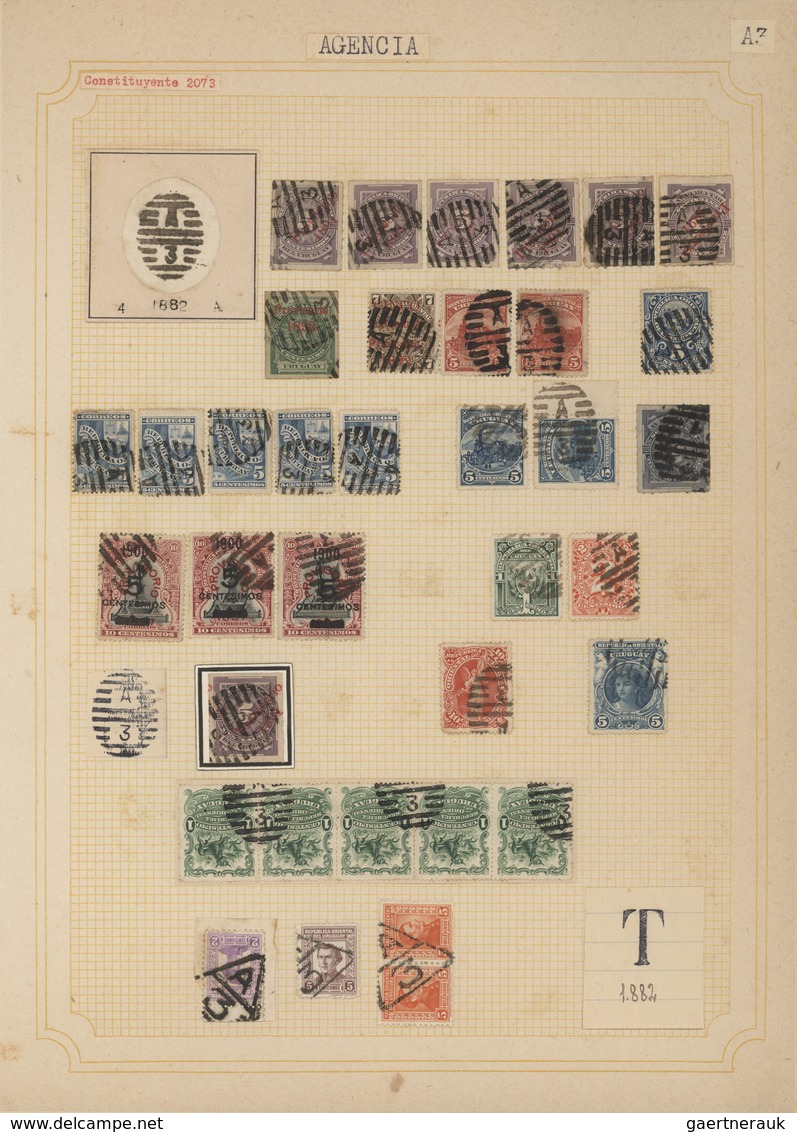 Uruguay: 1880/1950 (ca.), THE POSTMARKS OF URUGUAY, sophisticated and all-embracing collection in el