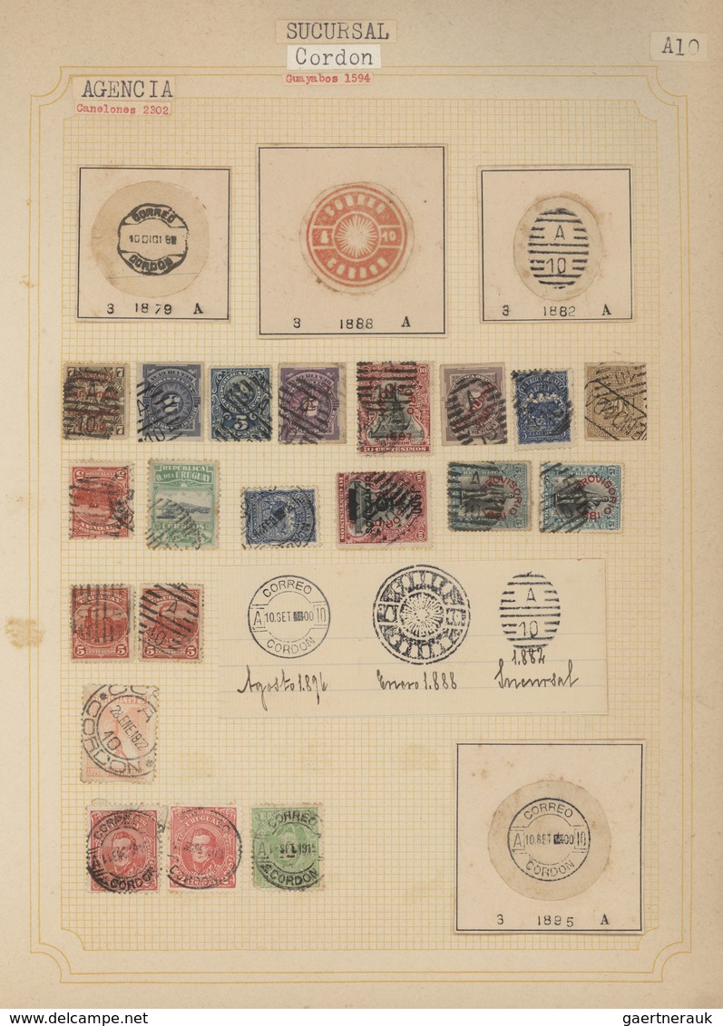 Uruguay: 1880/1950 (ca.), THE POSTMARKS OF URUGUAY, sophisticated and all-embracing collection in el