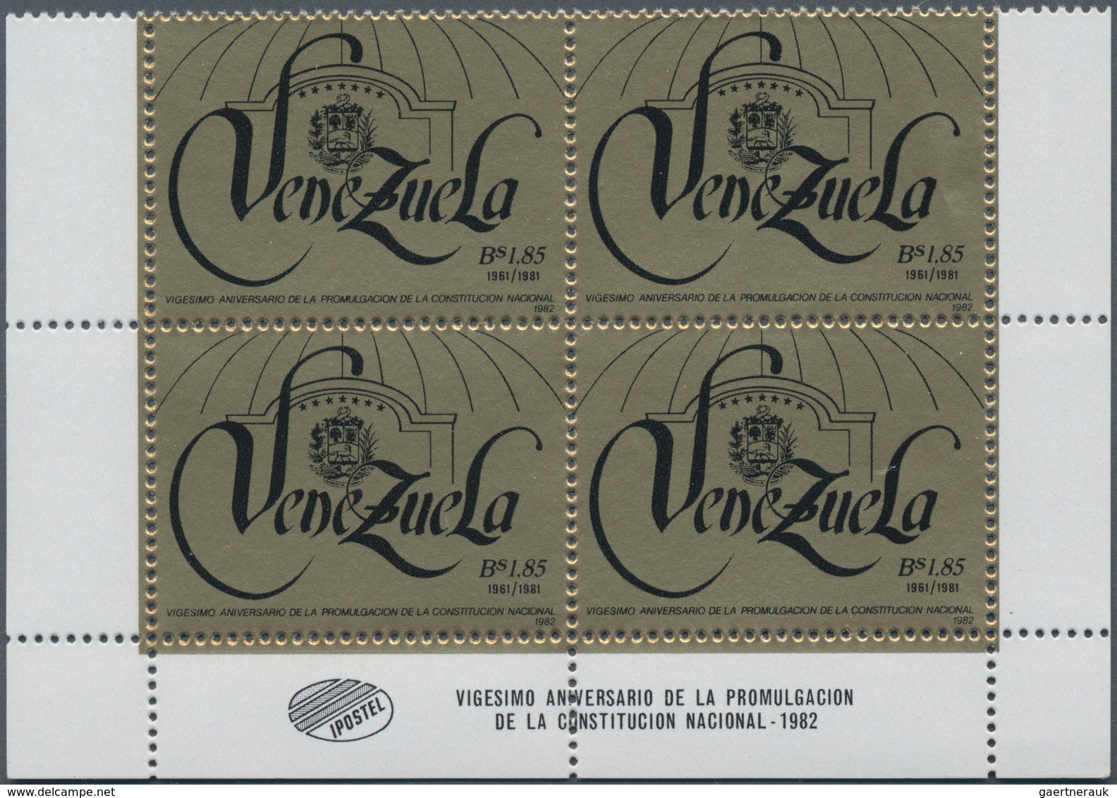 Venezuela: 1982, 20 Years New Constitution 1.85b. Gold/black In A Lot With About 400 Stamps Mostly I - Venezuela
