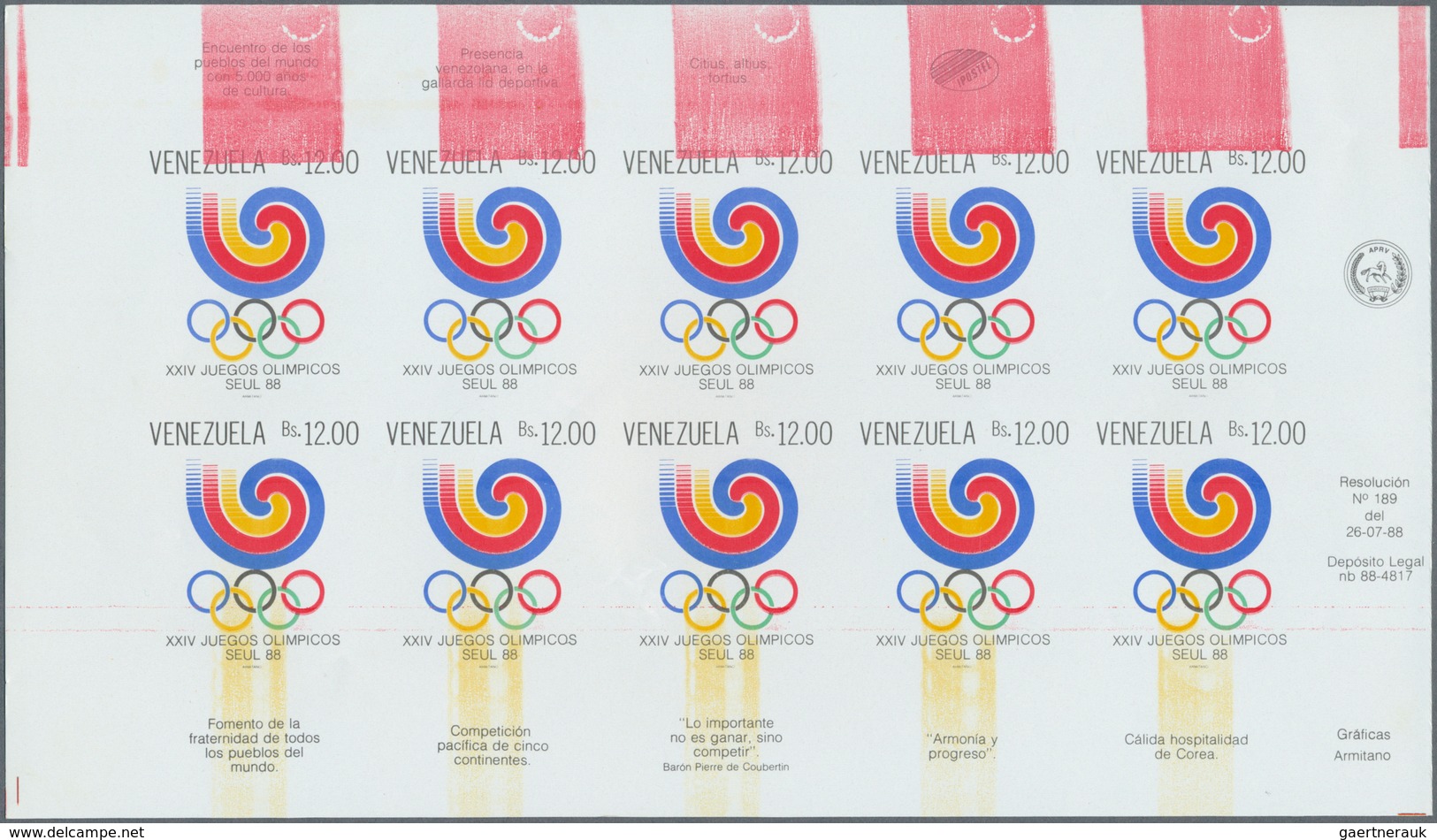 Venezuela: 1987/1988, Seven Imperforated Mini Sheets Without Gum. Included Thematics Are Christmar, - Venezuela