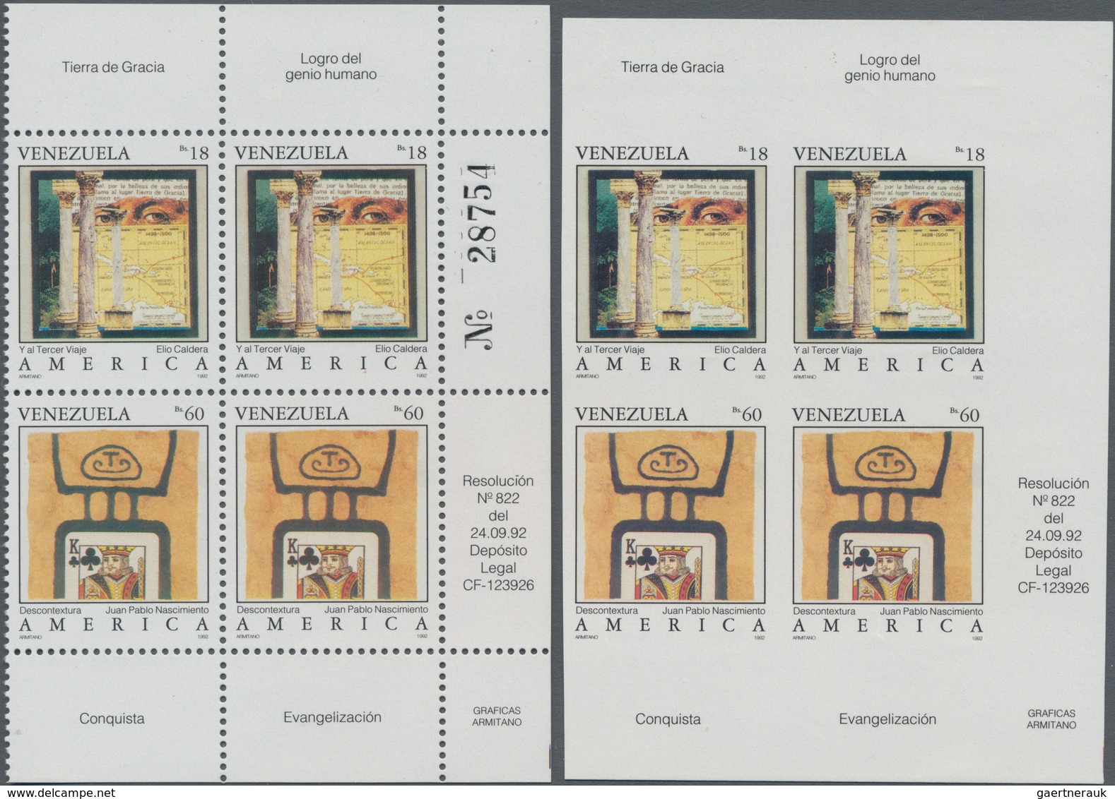 Venezuela: 1992, 500 Years Of Discovery Of America Set Of Two In Vertical Se-tenant Pairs In 13 Shee - Venezuela