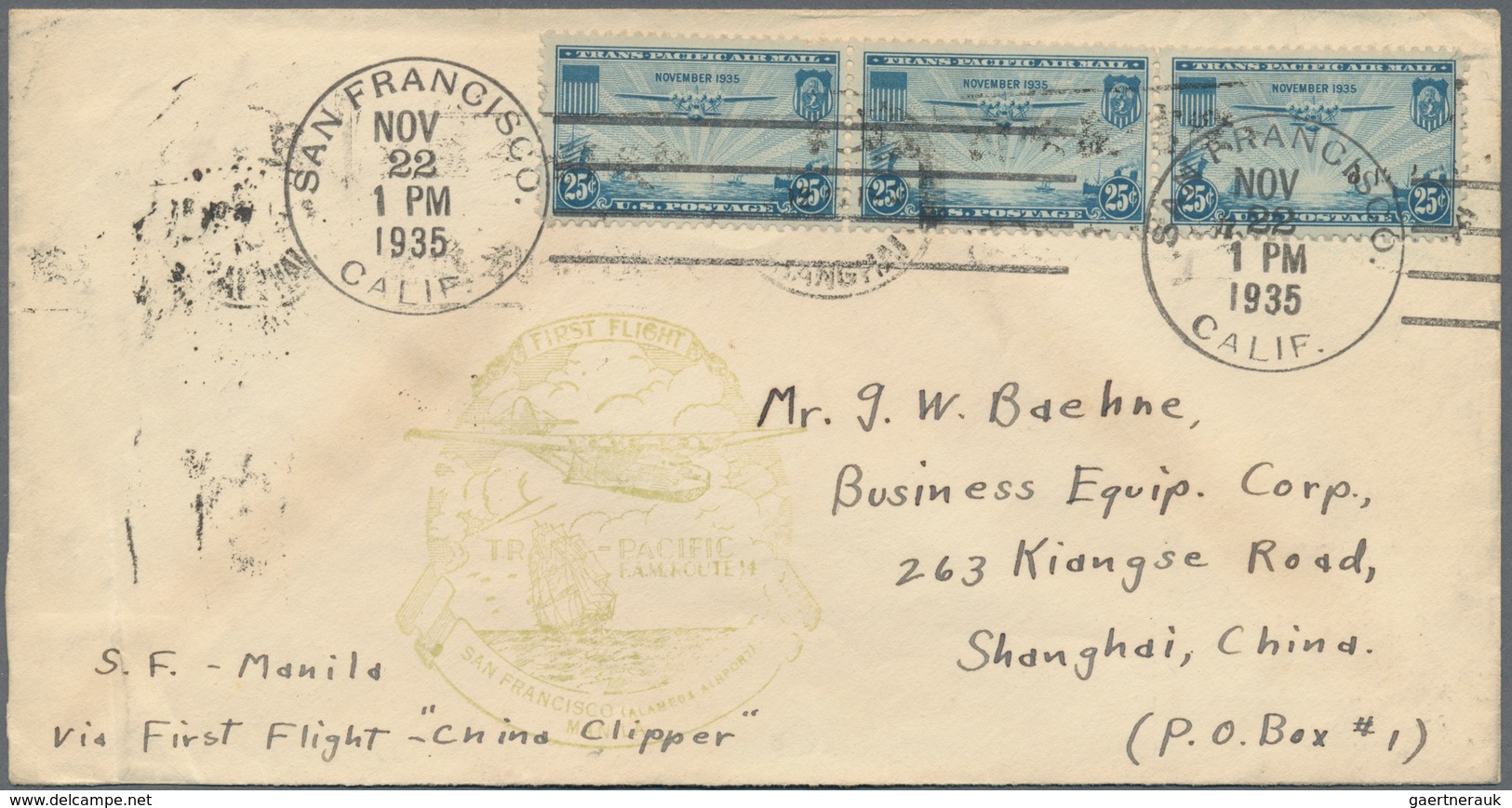 Vereinigte Staaten Von Amerika: 20c, 25c, 50c China Clipper Issues On First Day Covers (Scott C20-C2 - Sonstige & Ohne Zuordnung