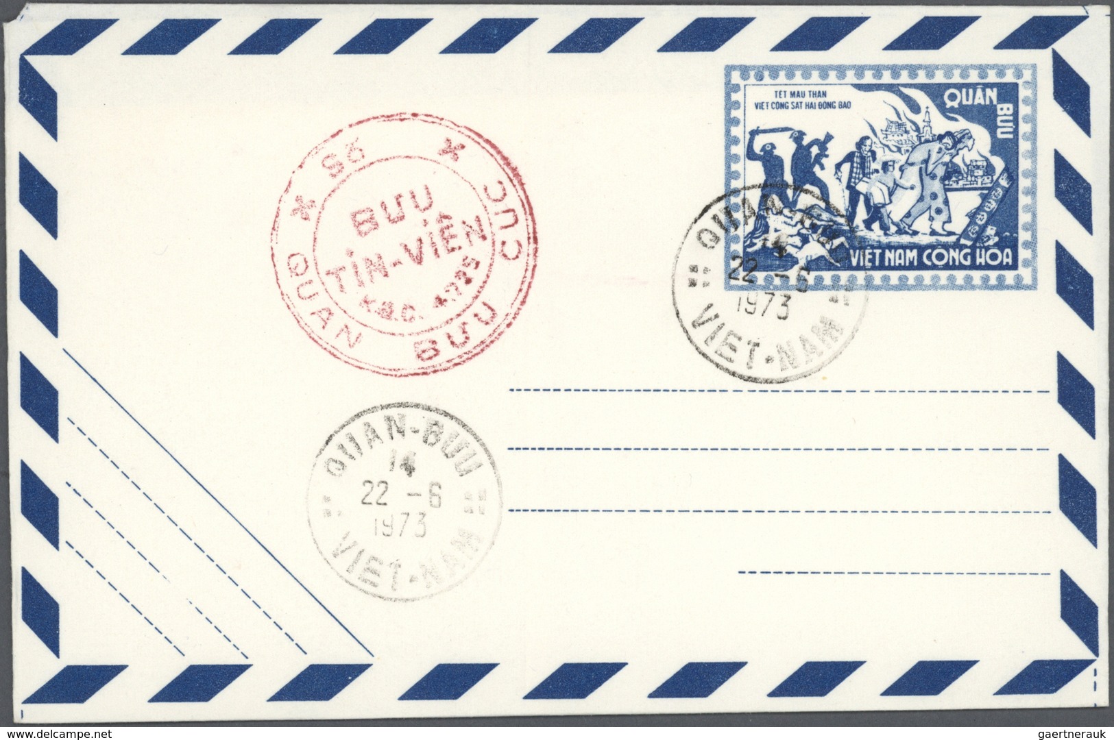 Vietnam-Süd (1951-1975): 1955/1973, ex-1 all military airletters (Quan Buu) in blue mint (15) or use