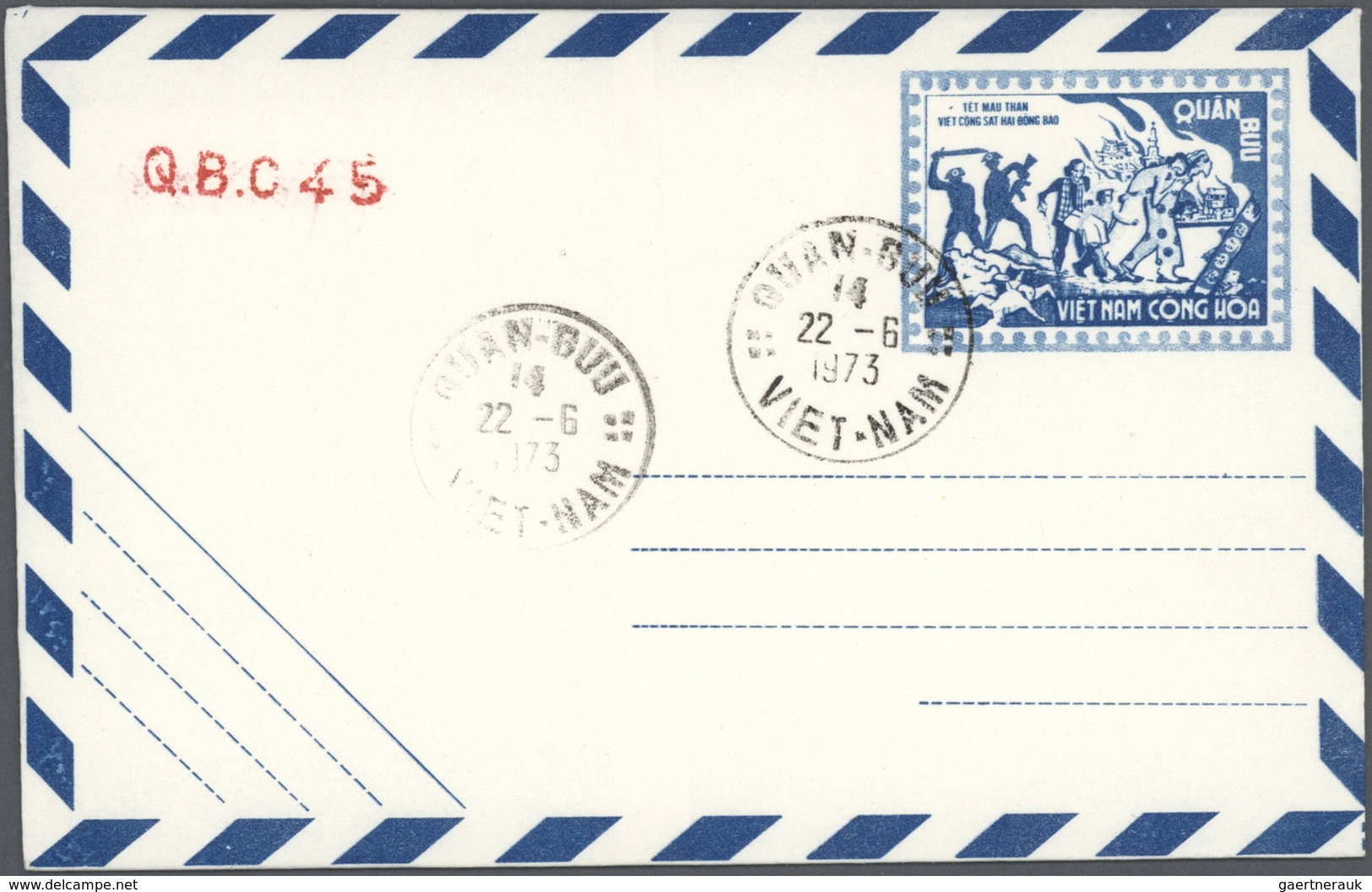 Vietnam-Süd (1951-1975): 1955/1973, ex-1 all military airletters (Quan Buu) in blue mint (15) or use