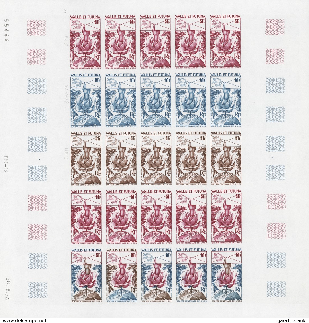 Wallis- Und Futuna-Inseln: 1973/1978, IMPERFORATE COLOUR PROOFS, MNH Collection Of 33 Complete Sheet - Sonstige & Ohne Zuordnung