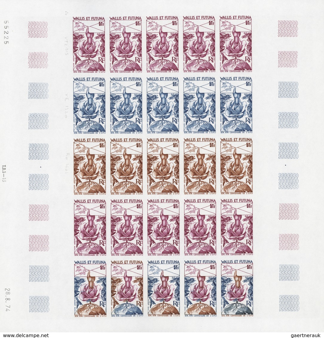 Wallis- Und Futuna-Inseln: 1973/1978, IMPERFORATE COLOUR PROOFS, MNH Collection Of 33 Complete Sheet - Other & Unclassified