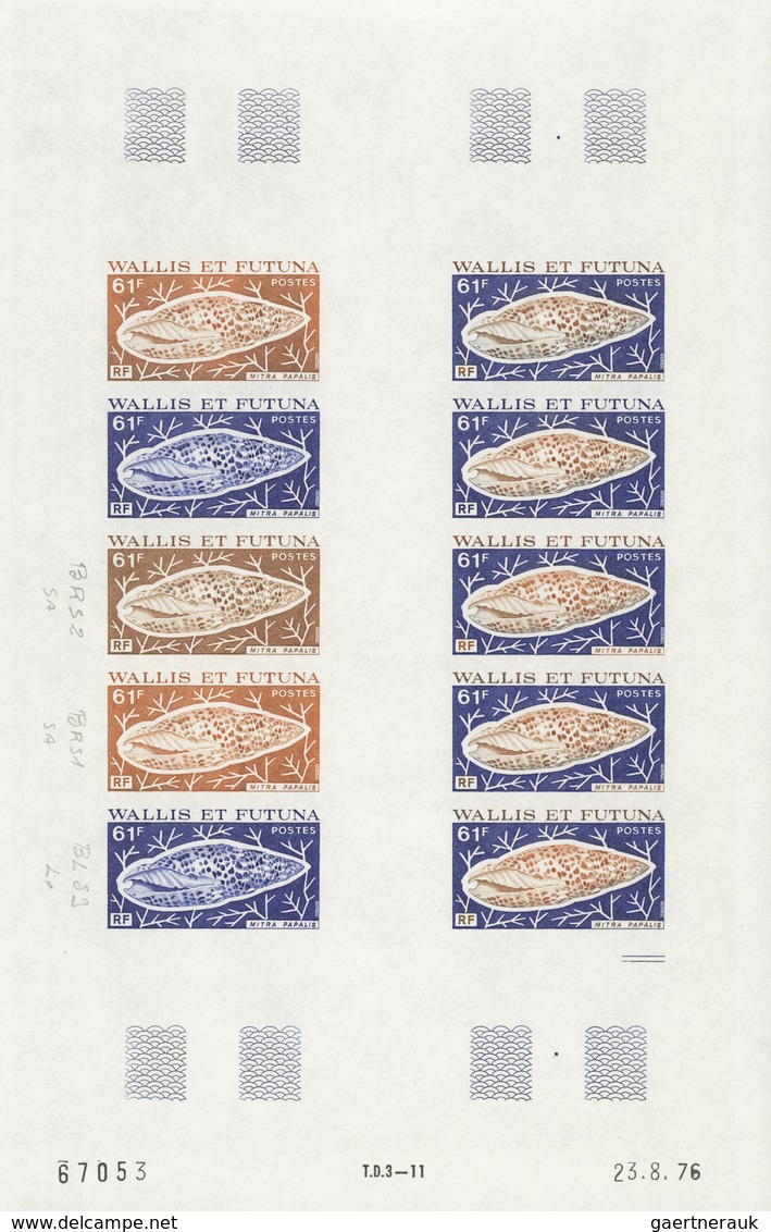 Wallis- und Futuna-Inseln: 1973/1978, IMPERFORATE COLOUR PROOFS, MNH collection of 33 complete sheet