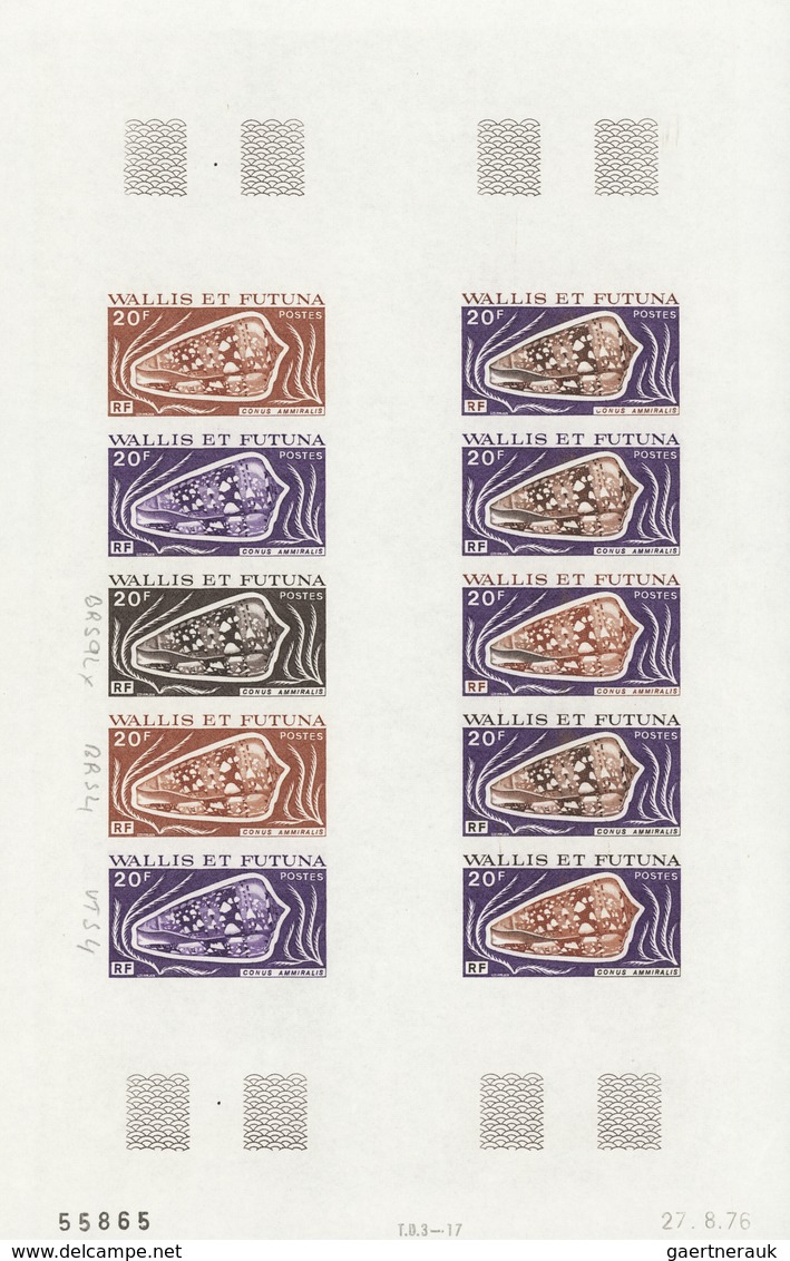 Wallis- und Futuna-Inseln: 1973/1978, IMPERFORATE COLOUR PROOFS, MNH collection of 33 complete sheet