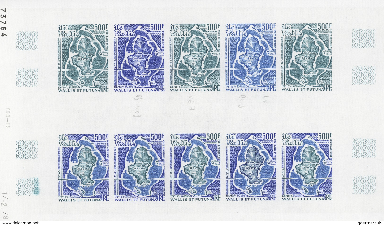 Wallis- und Futuna-Inseln: 1973/1978, IMPERFORATE COLOUR PROOFS, MNH collection of 33 complete sheet