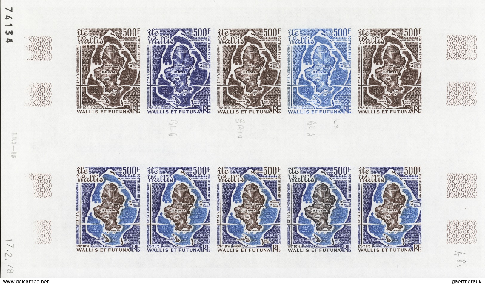 Wallis- und Futuna-Inseln: 1973/1978, IMPERFORATE COLOUR PROOFS, MNH collection of 33 complete sheet