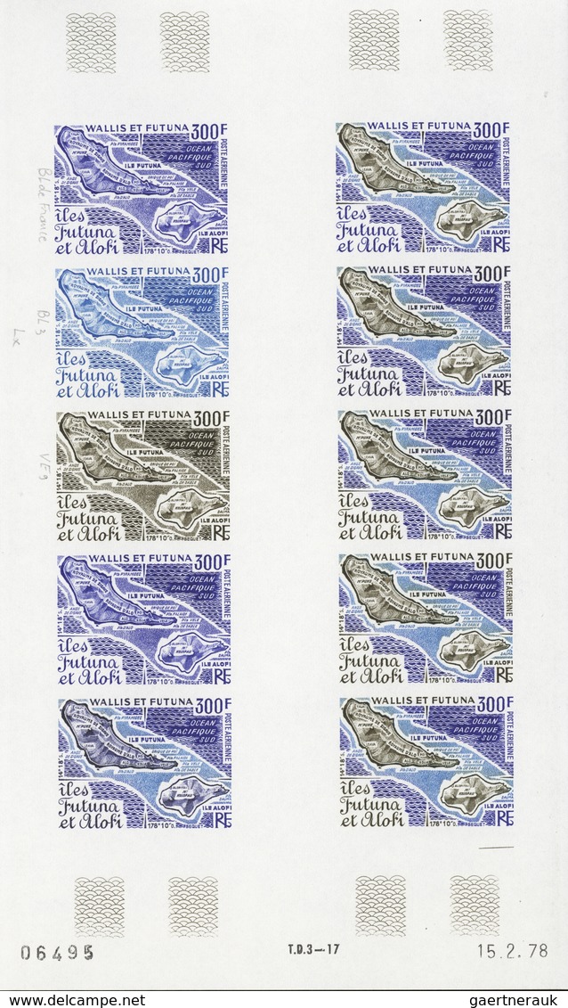 Wallis- und Futuna-Inseln: 1973/1978, IMPERFORATE COLOUR PROOFS, MNH collection of 33 complete sheet