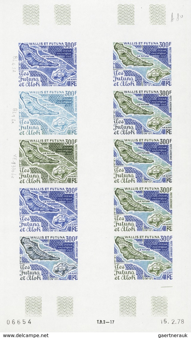 Wallis- und Futuna-Inseln: 1973/1978, IMPERFORATE COLOUR PROOFS, MNH collection of 33 complete sheet