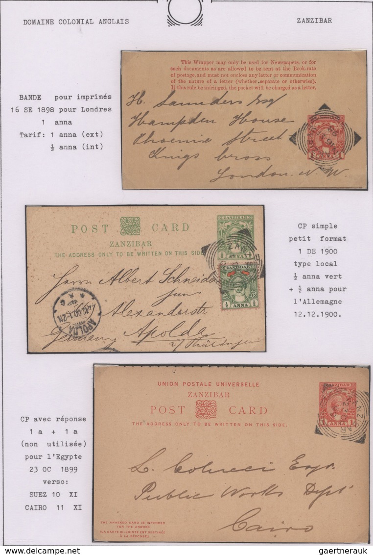 Zanzibar: 1868-1922 Collection Of 8 Postal Stationery Items, 4 Covers And 16 Stamps All Used On Zanz - Zanzibar (...-1963)