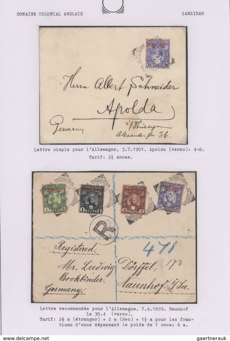 Zanzibar: 1868-1922 Collection Of 8 Postal Stationery Items, 4 Covers And 16 Stamps All Used On Zanz - Zanzibar (...-1963)