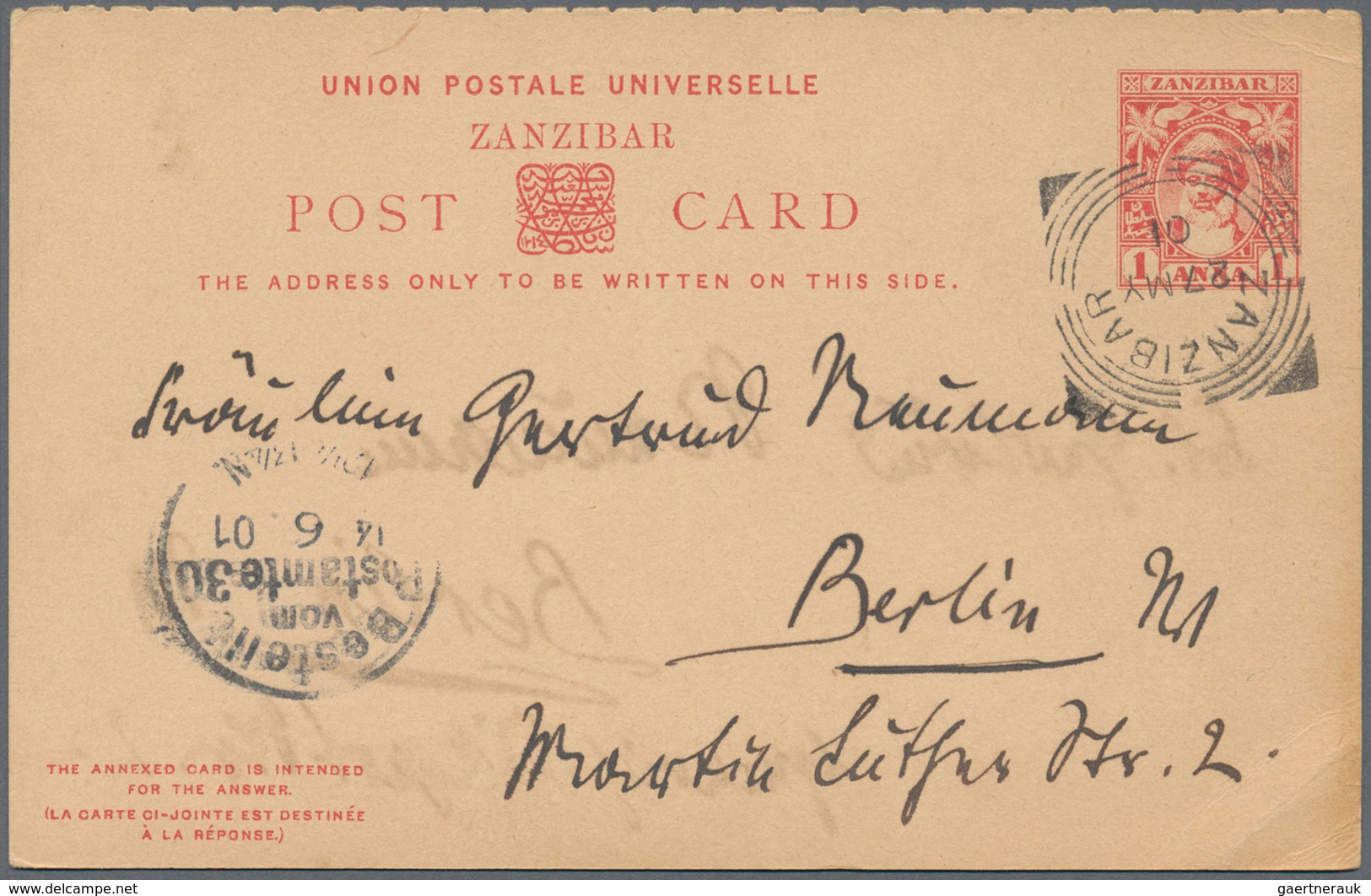 Zanzibar: 1897/1949, Stationery Cards 1 A. Carmine (3) Resp. Red (2) Used To Berlin/Germany. Also 6 - Zanzibar (...-1963)