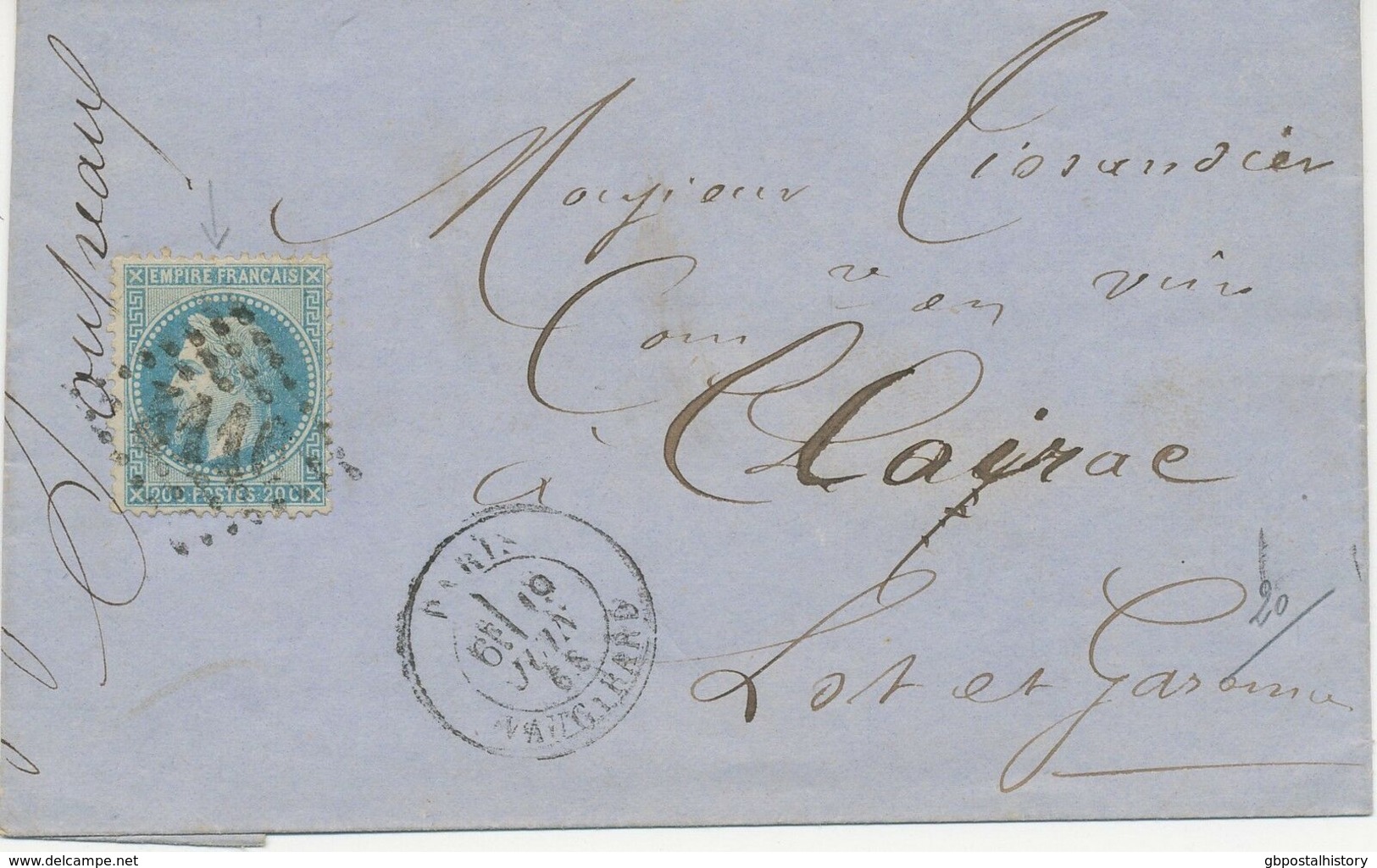 FRANKREICH 1868 20 C Kaiser Napoleon III Mit Lorbeerkranz Dunkelblau EF ABART - Unclassified