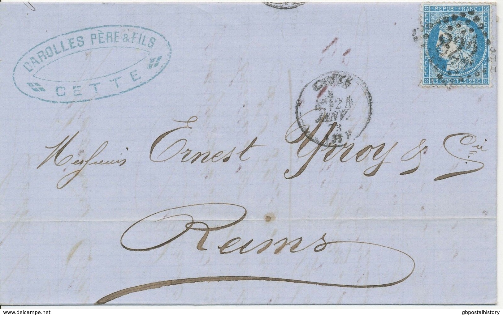 FRANKREICH 1873 25 C Ceres EF Nummernstempel (grosse Ziffern) "822" CETTE ABART - Ohne Zuordnung