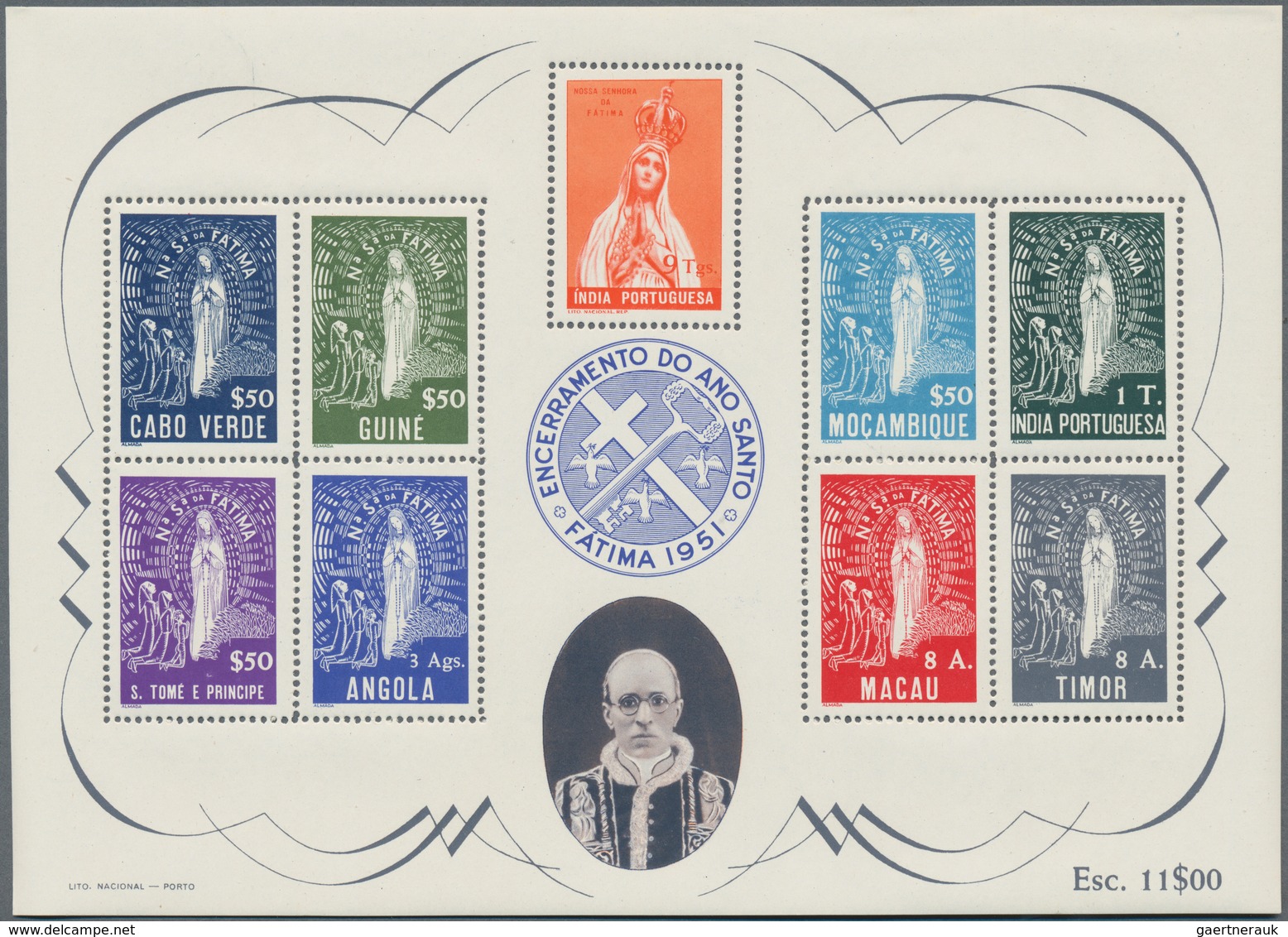 Portugiesische Kolonien: 1951, Holy Year ‚Fatima‘ Miniature Sheet With Nine Different Stamps Of The - Sonstige & Ohne Zuordnung