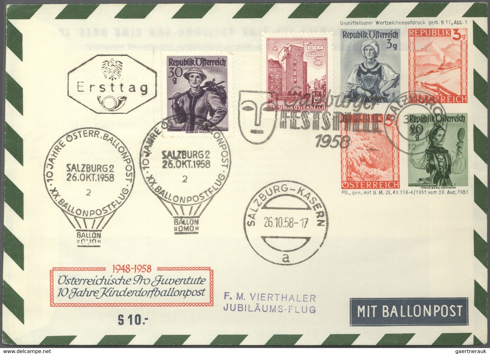 Ballonpost: Ab 1950 (ca). GIGANTISCH: Der Gesamte Bestand Der PRO JUVENTUTE SALZBURG Mit Geschätzt 3 - Montgolfier