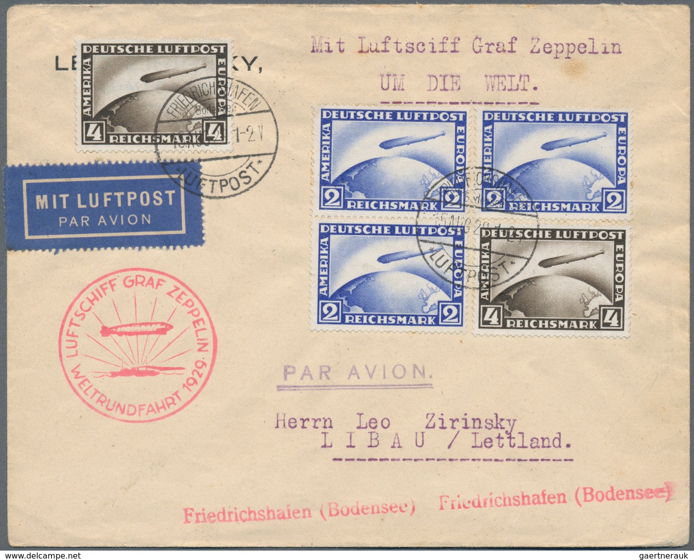 Zeppelinpost Deutschland: 1929/1938, Partie Von Sechs Zeppelinbelegen, Fünfmal Mit Frankaturen Dt.Re - Airmail & Zeppelin