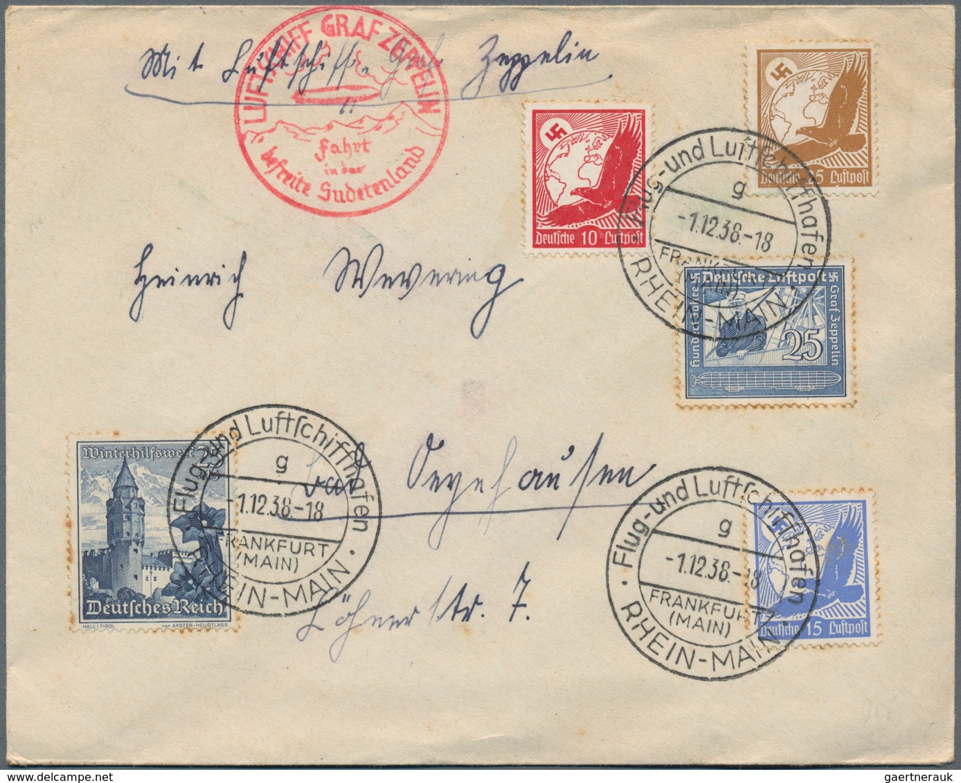 Zeppelinpost Deutschland: 1929/1938, Partie Von Sechs Zeppelinbelegen, Fünfmal Mit Frankaturen Dt.Re - Airmail & Zeppelin