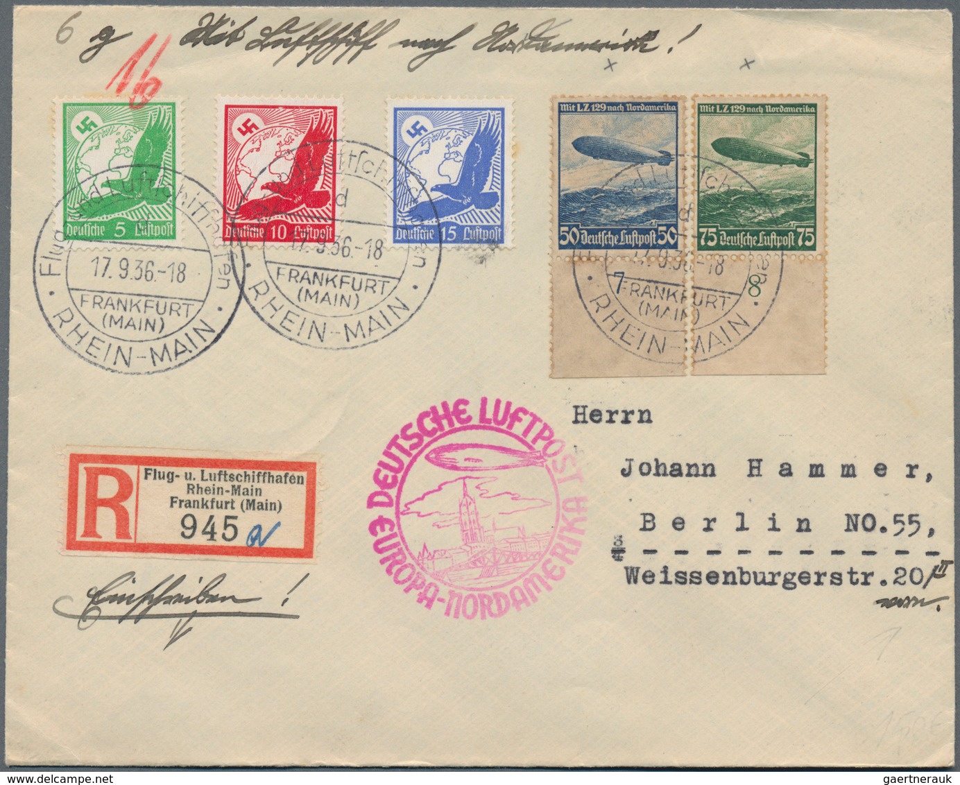 Zeppelinpost Deutschland: 1929/1938, Partie Von Sechs Zeppelinbelegen, Fünfmal Mit Frankaturen Dt.Re - Correo Aéreo & Zeppelin