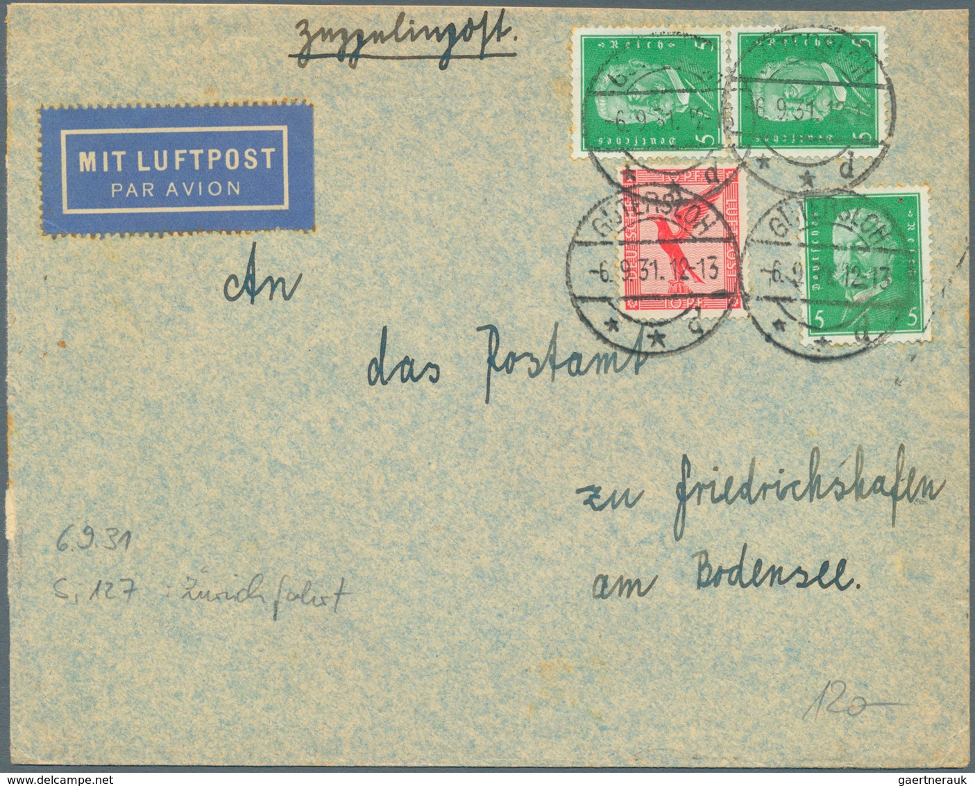 Zeppelinpost Deutschland: 1929/33, 125 Briefe Adressiert Nach Friedrichshafen An Das Dortige Postamt - Airmail & Zeppelin