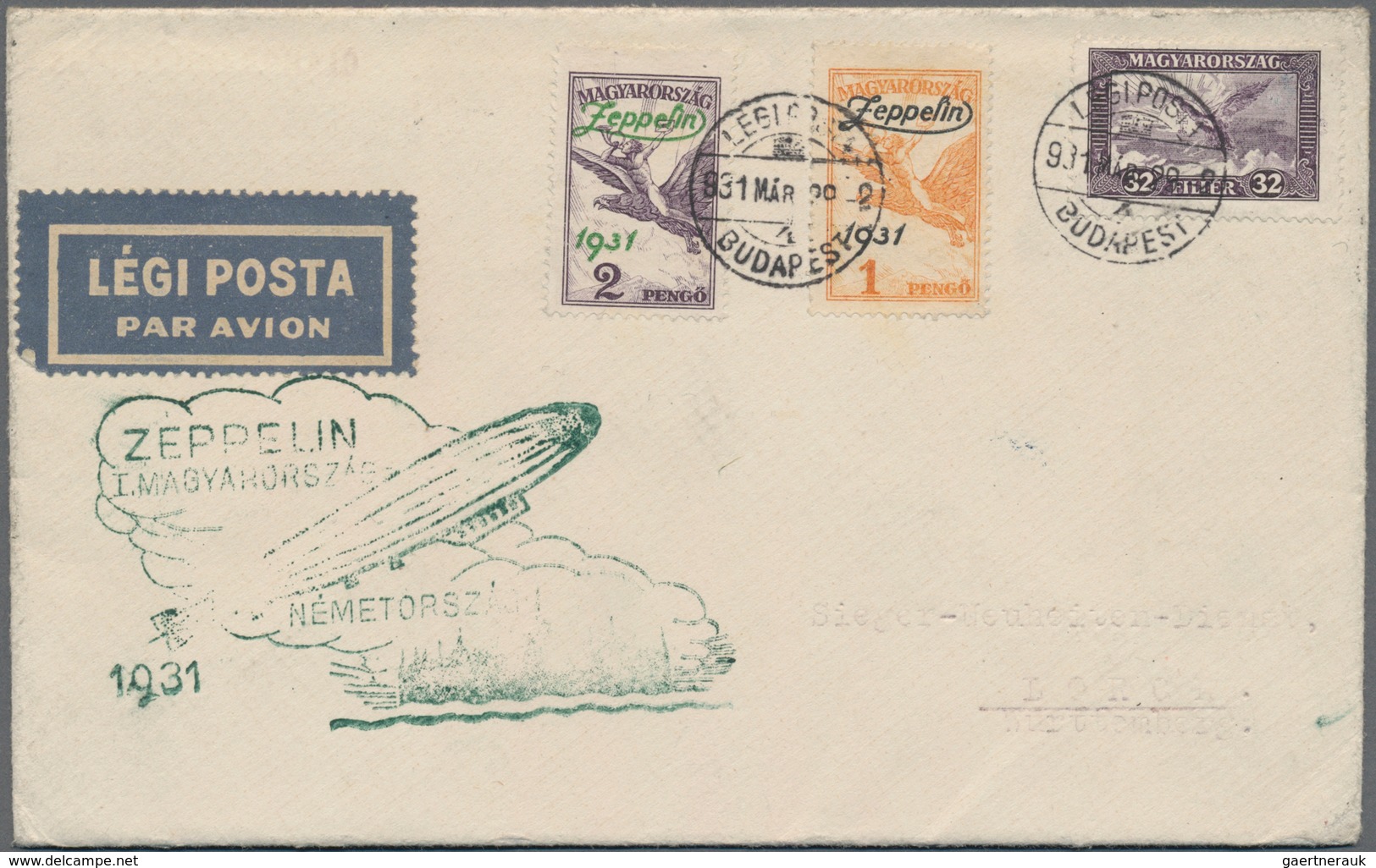 Zeppelinpost Europa: 1931, Trip To Hungary, Lot Of Four Entires: Two Cards With 1p., Cover With 2p. - Otros - Europa