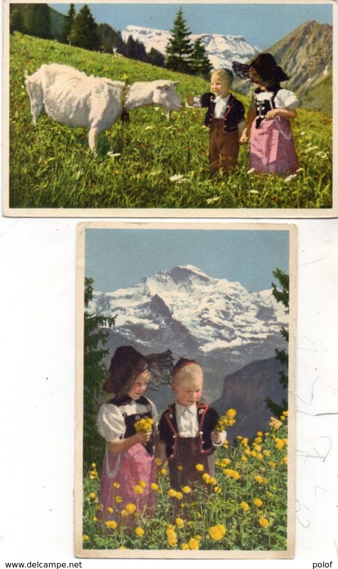 Couple D' Enfants Et Chèvre Dans Paysage De Montagne - 2 CPA   (116591) - Szenen & Landschaften