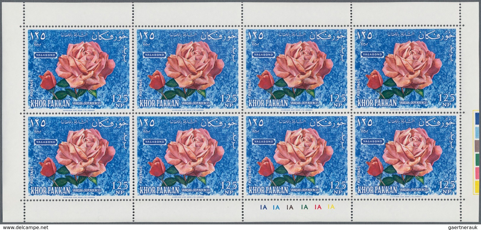 Thematik: Flora-Rosen / Flora-roses: 1966, Sharjah-Khor Fakkan, Roses, Perforated Set, MNH Holding O - Rosas