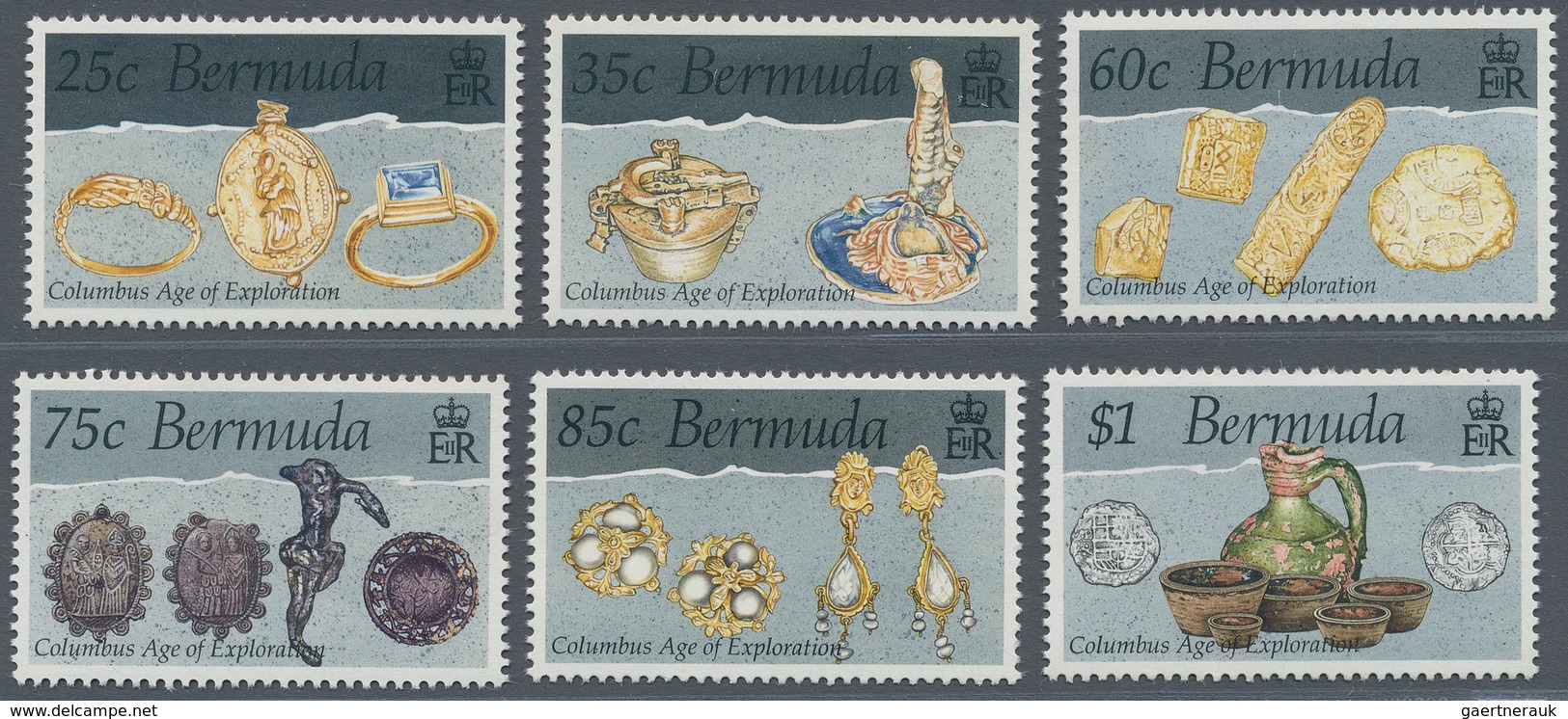 Thematik: Gold-Schmuck / Gold-jewellry: 1992, BERMUDA: Columbus Age Of Exploration Complete Set Of S - Ohne Zuordnung