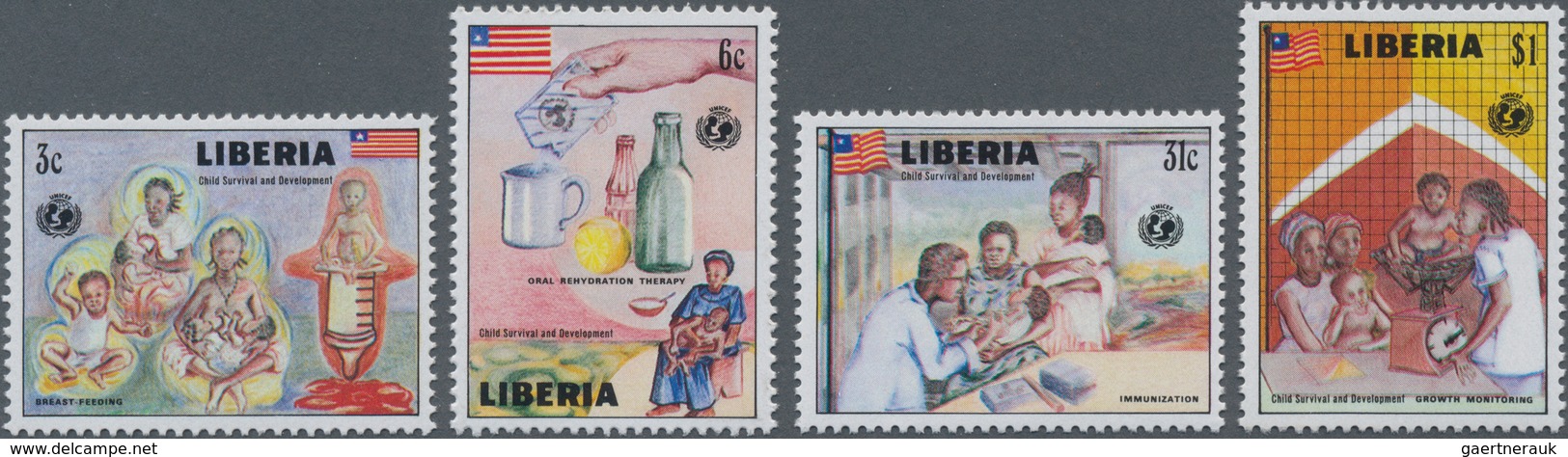 Thematik: Kinder / Children: 1988, LIBERIA: Child Survival And Development Complete Set Of Four (Bre - Otros & Sin Clasificación