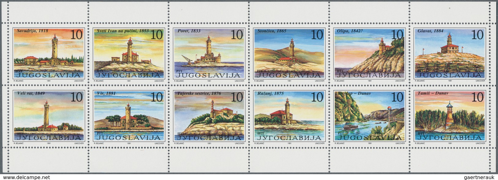 Thematik: Leuchttürme / Lighthouses: 1991, YUGOSLAVIA: Lighthouses At Adriatic Sea And Danube In A L - Leuchttürme