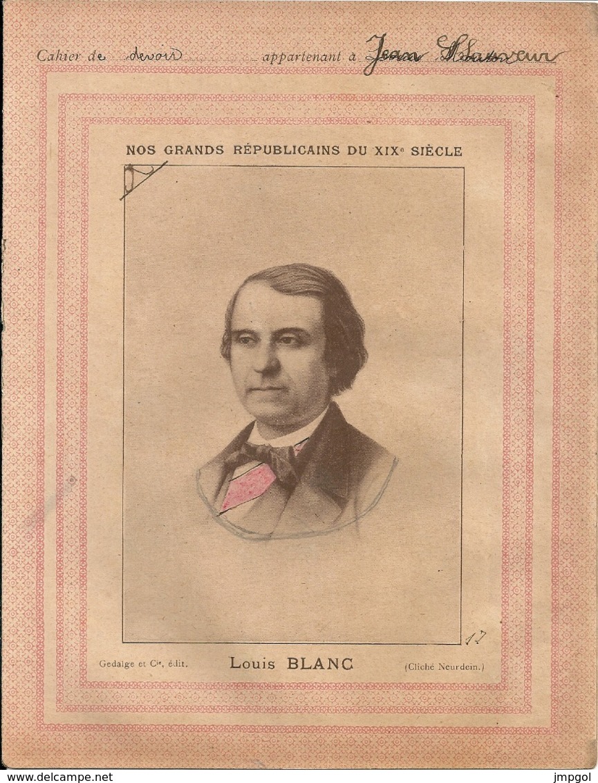 Couverture Cahier Nos Grands Républicains Du XIX ème Siècle Louis BLANC Gedalge Et Cie Editeurs - Book Covers