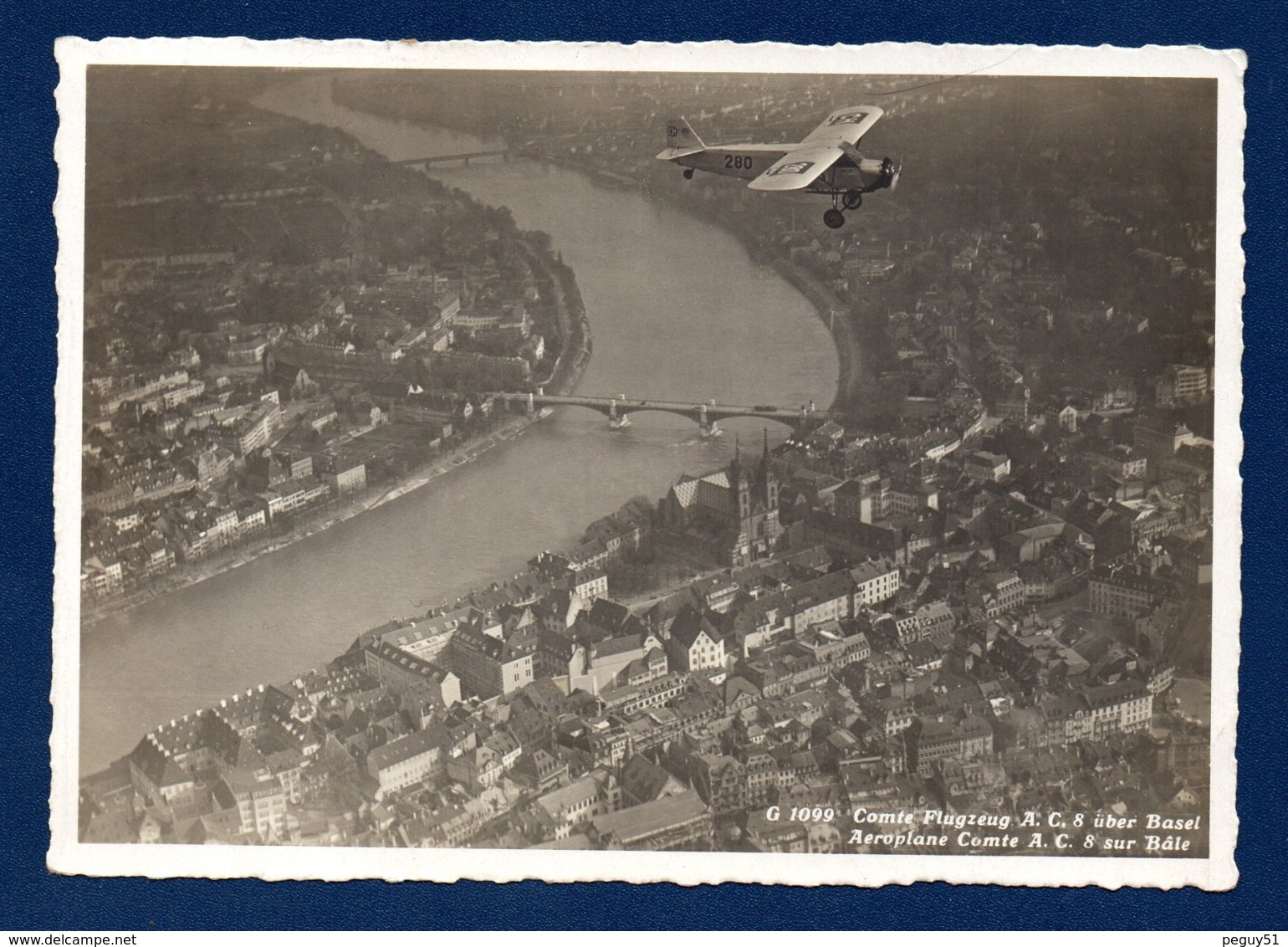 Suisse. Bâle. Vue Aérienne. Aéroplane Comte A.C. 8  Survolant La Ville. 1931 - Bazel