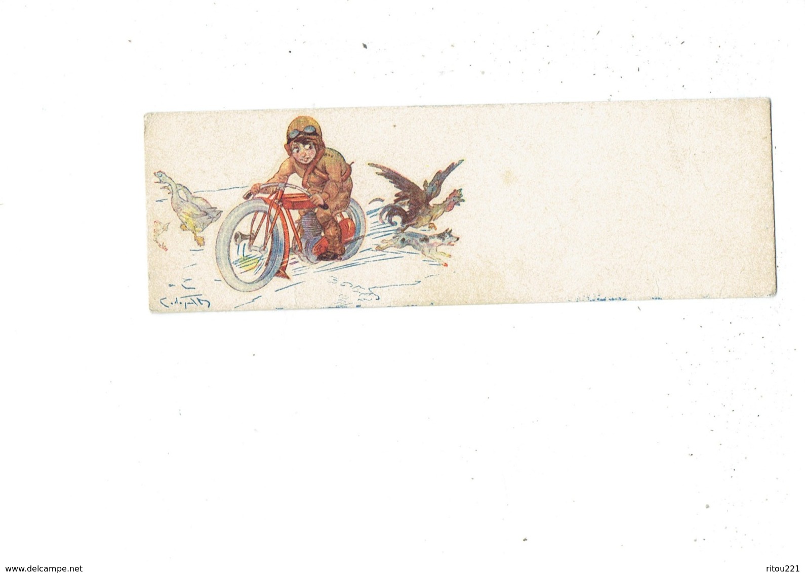 Mignonnette Petite Cpa Illustration Style Bertiglia - Signé ? - Motard Garçon Moto Oie Poule Chien - 4308-2 - Other & Unclassified