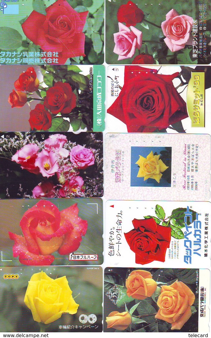 10 Télécartes - Prepaid Différentes JAPON * FLEURES * ROSES (LOT A-75) JAPAN 10 DIFF FLOWERS PHONECARDS * 10 VERSCH TK - Blumen