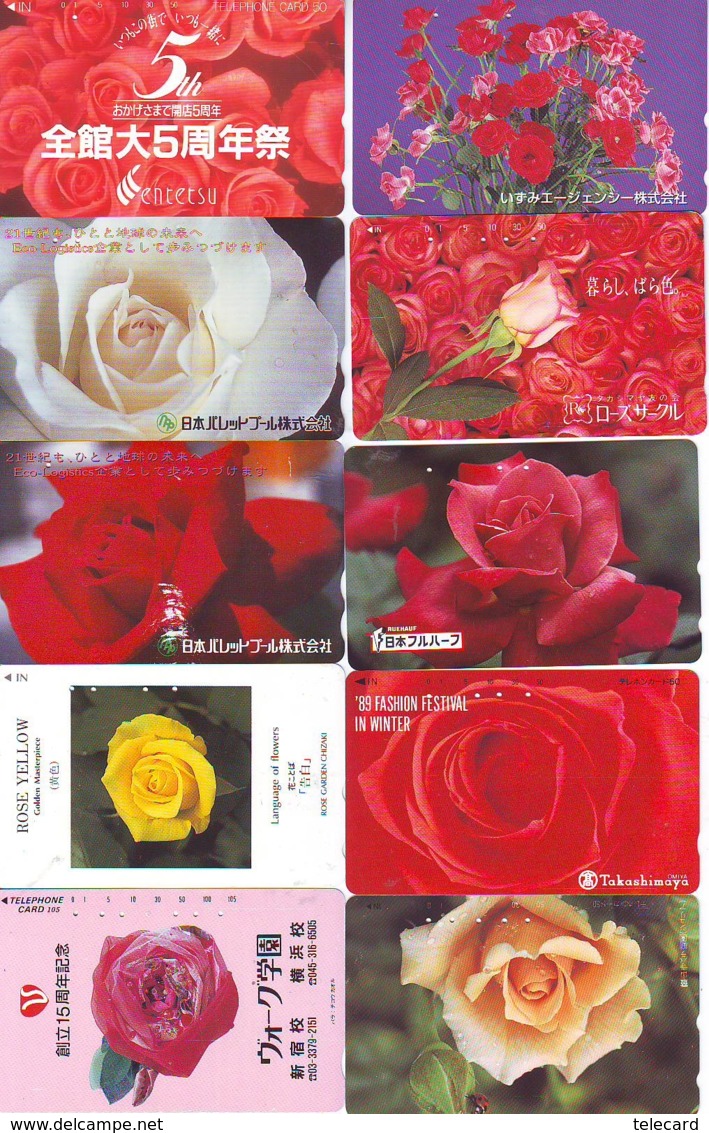 10 Télécartes - Prepaid Différentes JAPON * FLEURES * ROSES (LOT A-77) JAPAN 10 DIFF FLOWERS PHONECARDS * 10 VERSCH TK - Flowers