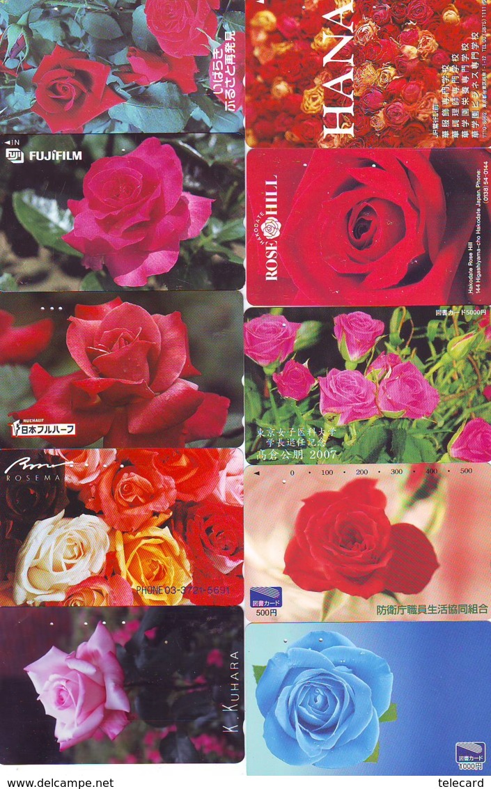 10 Télécartes - Prepaid Différentes JAPON * FLEURES * ROSES (LOT A-80) JAPAN 10 DIFF FLOWERS PHONECARDS * 10 VERSCH TK - Fiori