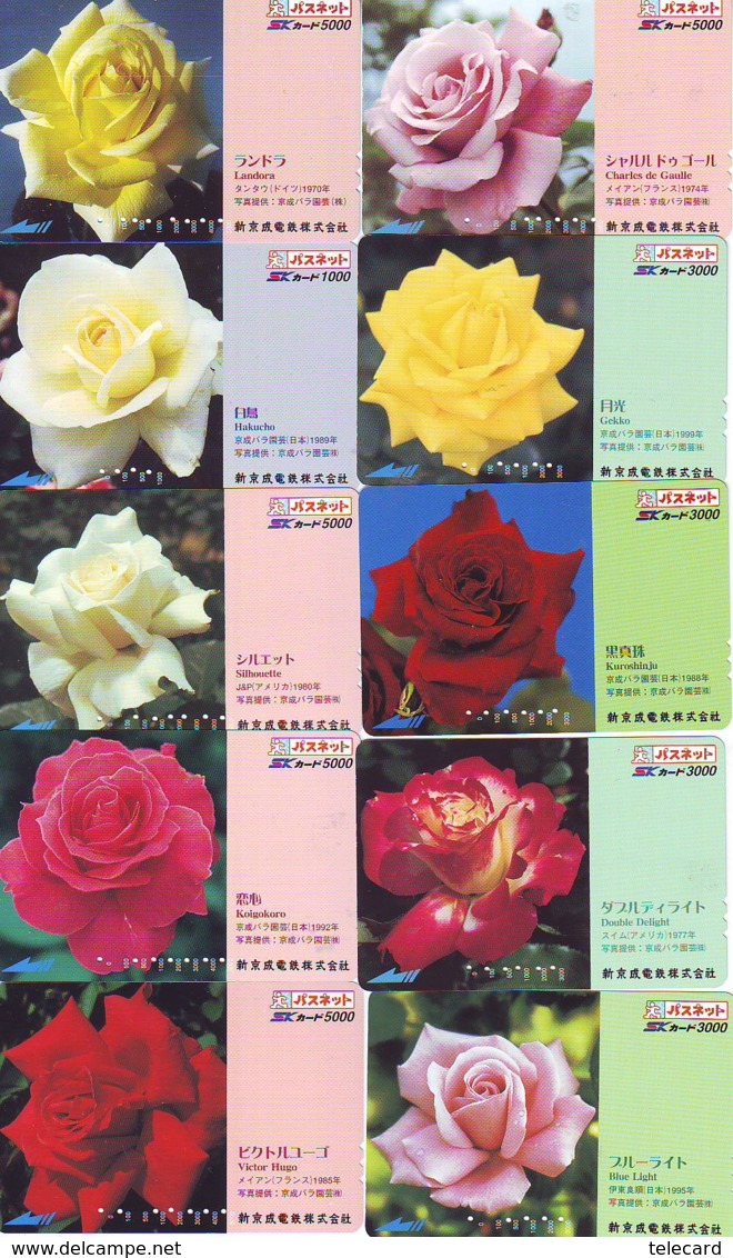 10 Télécartes - Prepaid Différentes JAPON * FLEURES * ROSES (LOT A-86) JAPAN 10 DIFF FLOWERS PHONECARDS * 10 VERSCH TK - Fiori