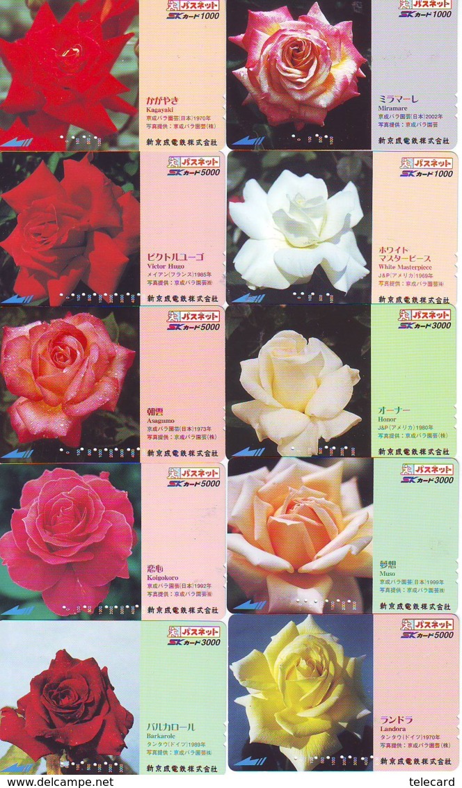 10 Télécartes - Prepaid Différentes JAPON * FLEURES * ROSES (LOT A-90) JAPAN 10 DIFF FLOWERS PHONECARDS * 10 VERSCH TK - Fleurs