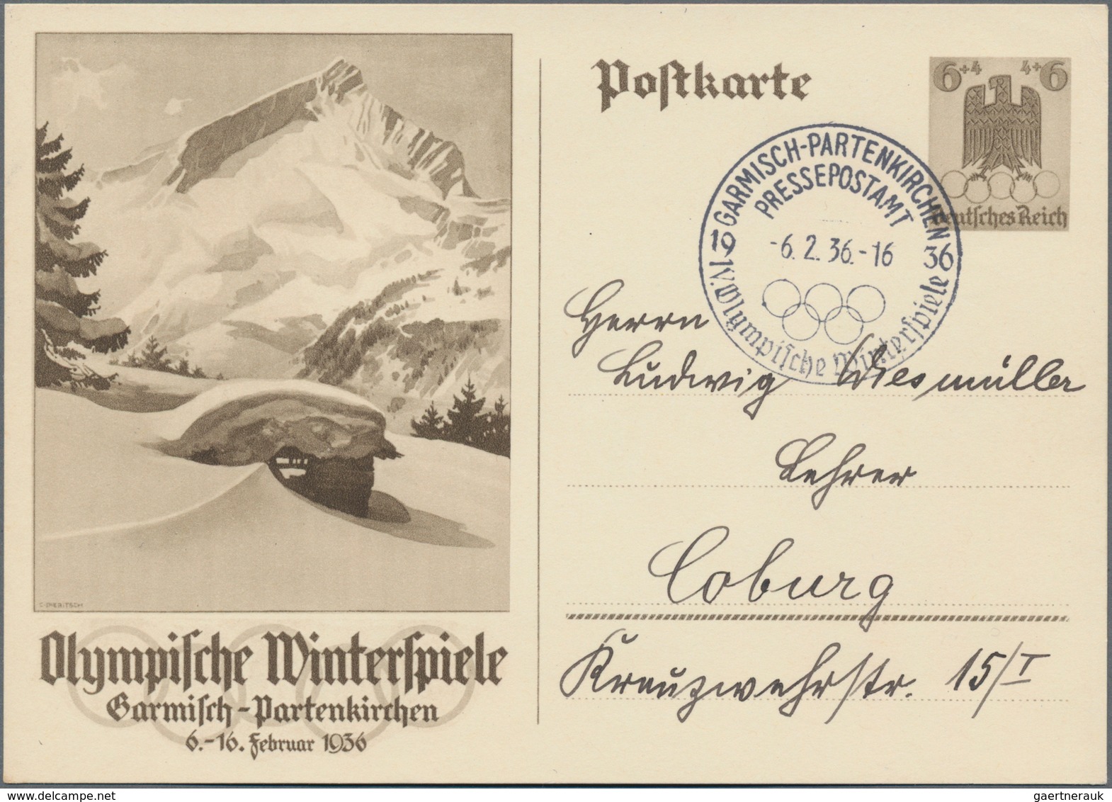 Thematik: Olympische Spiele / olympic games: 1936 - Garmisch-Partenkirchen, hochwertige Spezialsamml